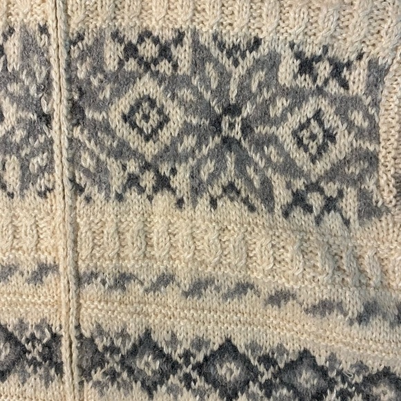 Vintage Hand Knit Jones NY Wool Cardigan Sweater PL Cream Blue  Zip Pockets - Picture 7 of 9
